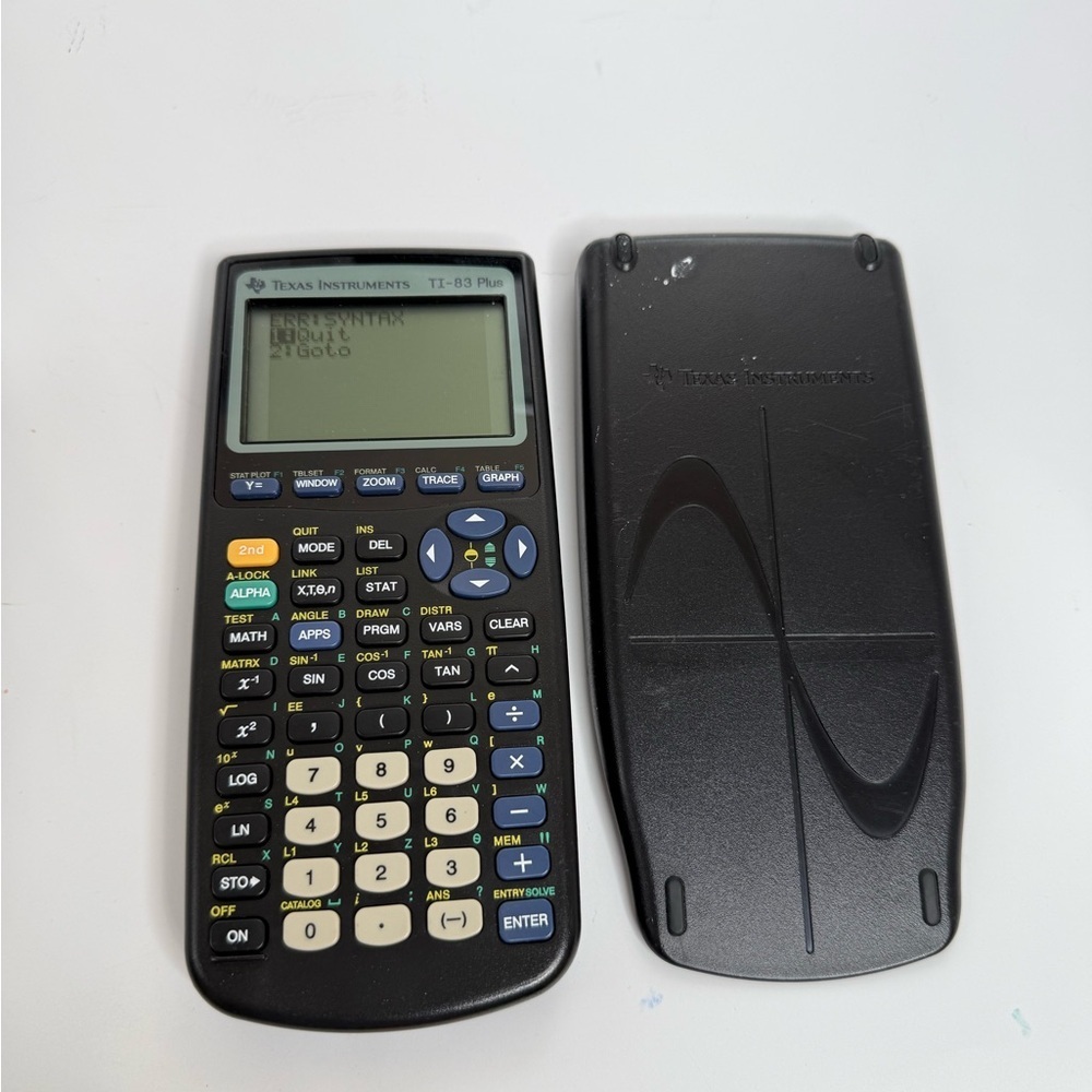 Texas Instruments TI-83 Plus Black Graphing Calculator and protective cover